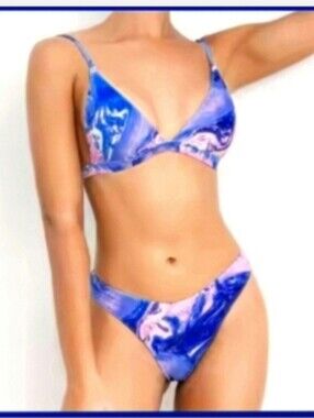 Blue Marble Print Bikini Set Swimsuit Large Summer Sexy SHEIN